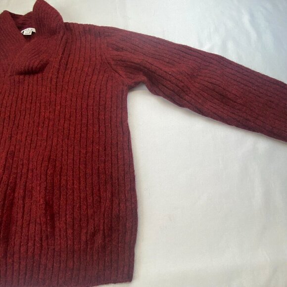 Blue Label Ribbed Knit Sweater Baby Alpaca Wool Shawl Collar Burgundy W L NWOT - Picture 7 of 10